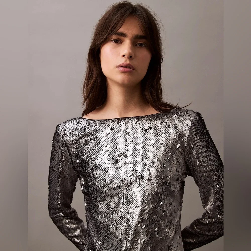 Calvin Klein Silver Sequin Midi Dress - Picture 4 of 12